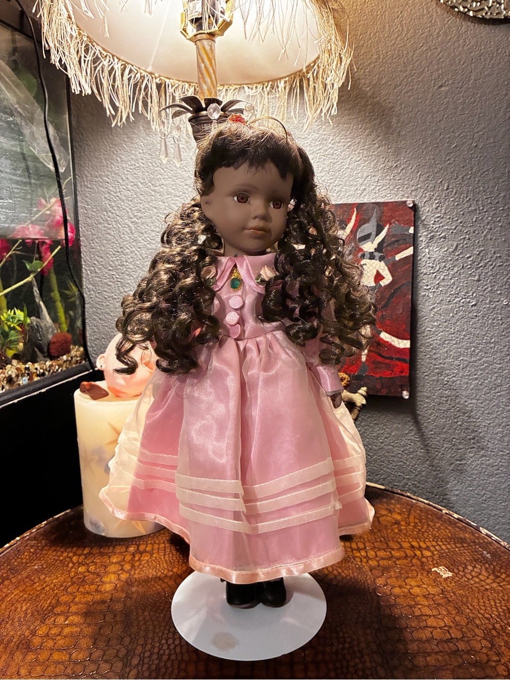Classic Pink Dress Play Doll with Curly Hair